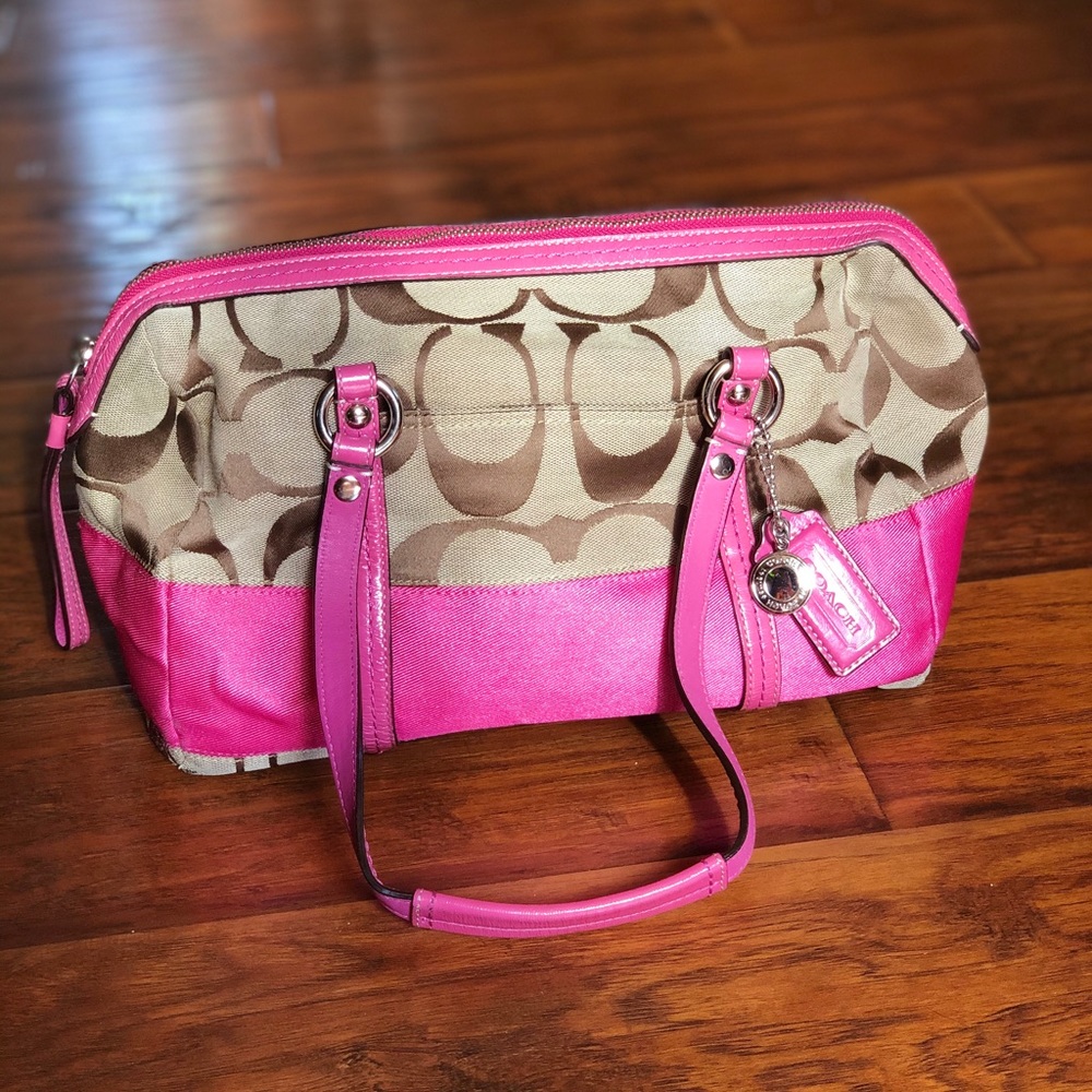 Coach Signature Pink Stripe Satchel - RARE